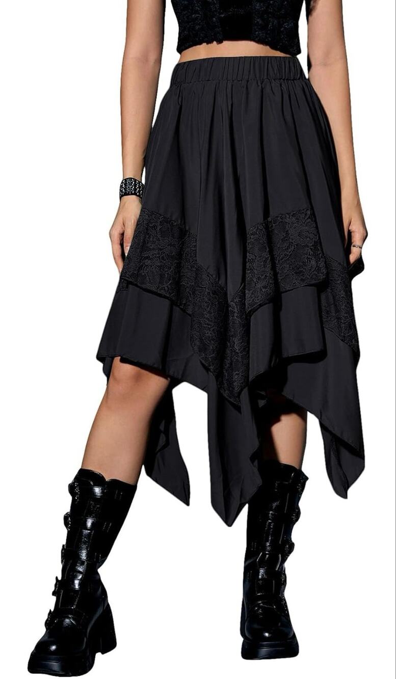 Verdusa Black Lace High Low Layered Elastic Waist Skirt